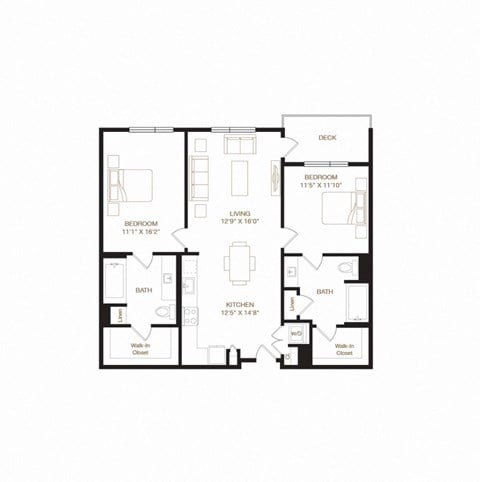 Floor plan for 2 beds, 2 baths, 1124 sqft